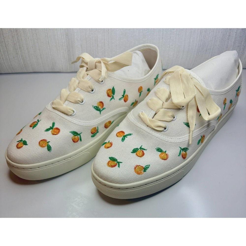 Soludos Marin Embroidered Peach Sneakers Ivory Canvas Platform Shoes Womens 10